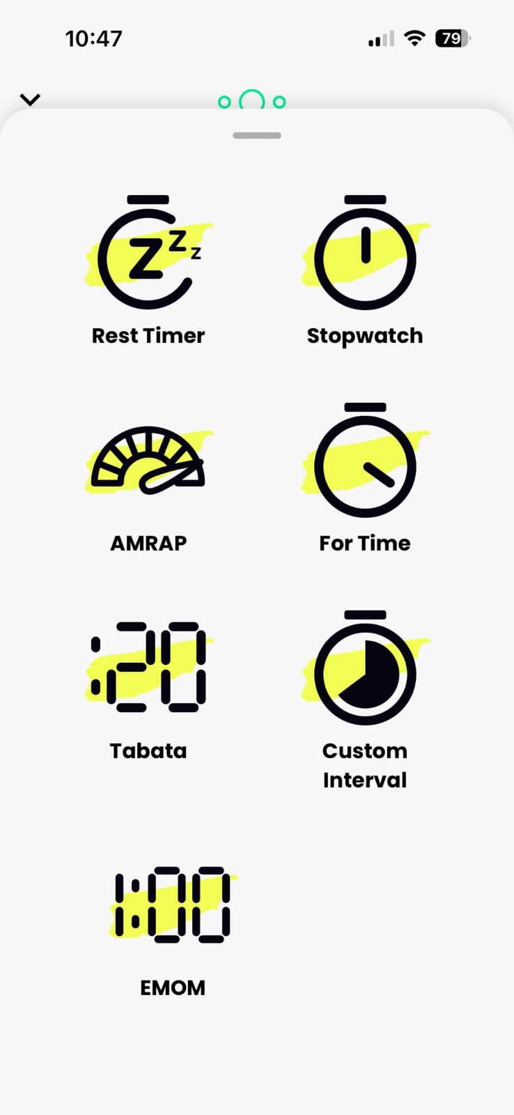 Choosing a workout timer inside the TrainHeroic app